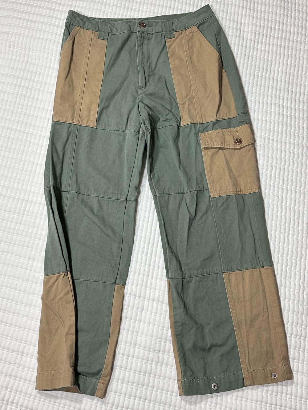 Forever 21 Colorblock Cargo Pants Sage Khaki Utility Wide Leg Y2K Size L